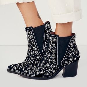 Jeffrey Campbell/Free People After Dark Embellished  Beaded Suede Leather Boots
